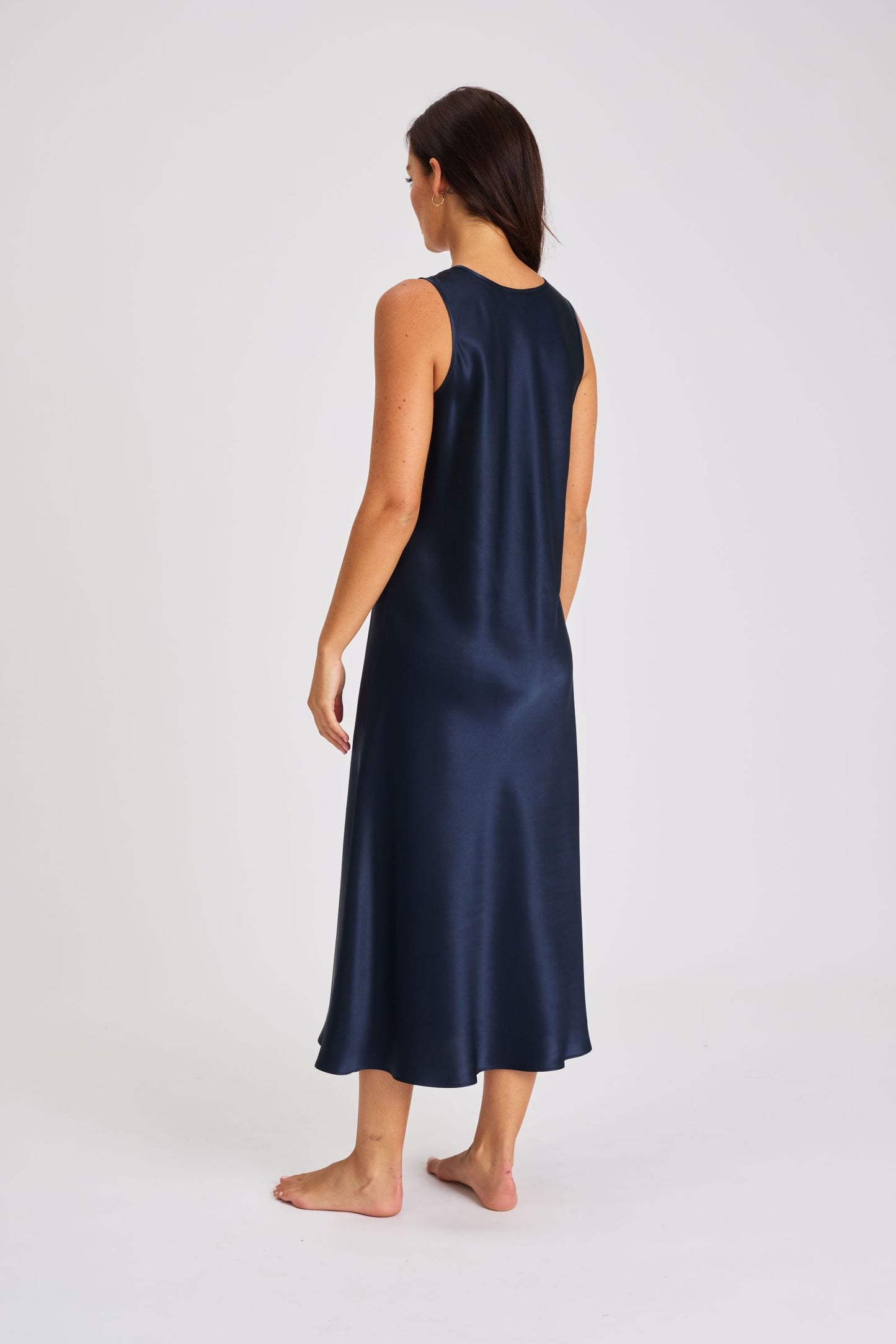 Mono Silk Long Nightdress Navy