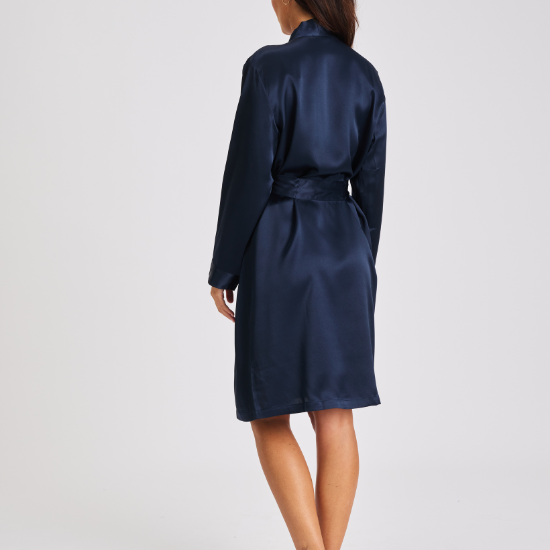 Silk Robe Mid Length - Navy