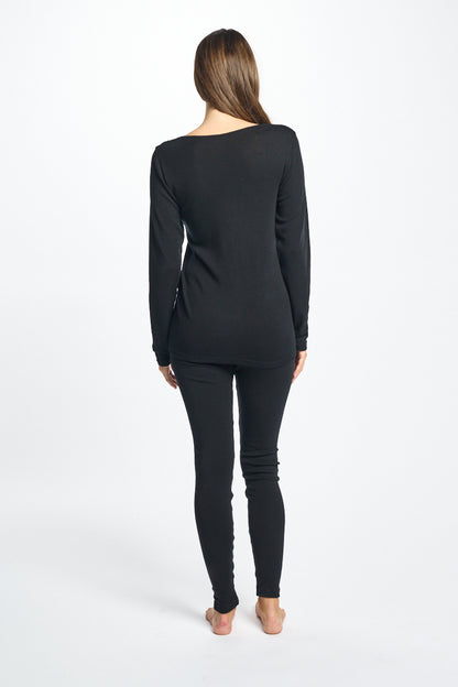 Fine Merino Wool & Silk Long Sleeve Lace Black