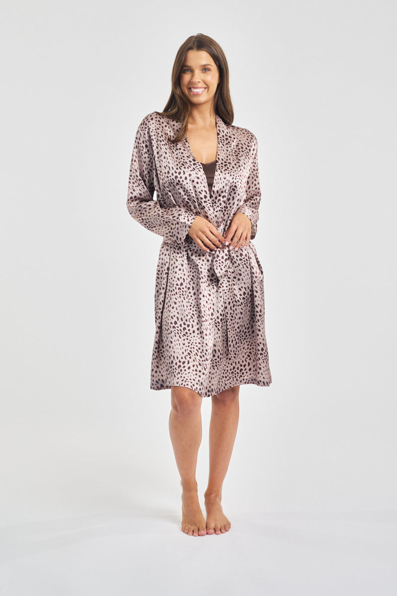 Silk Robe Mid Length - Leopard