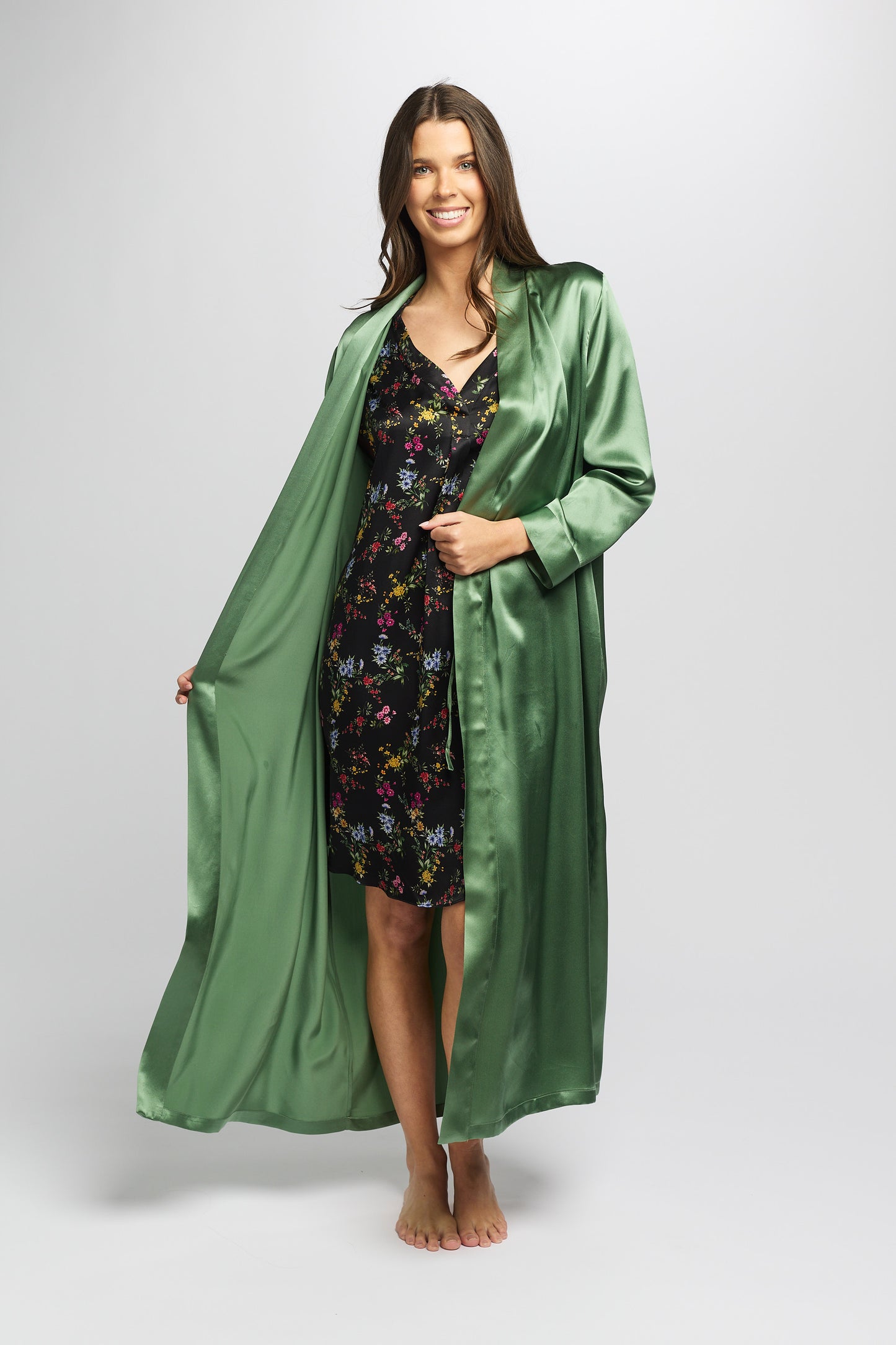 Gift Boxed - Silk Robe Basil