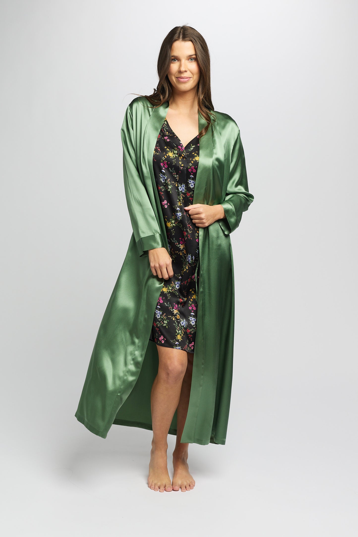 Gift Boxed - Silk Robe Basil