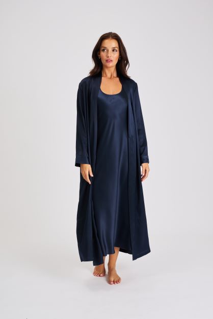 Silk Robe - Navy
