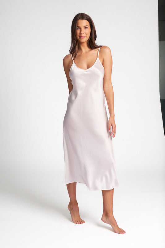 Silk Chemise 3/4 Long Nightdress Ivory