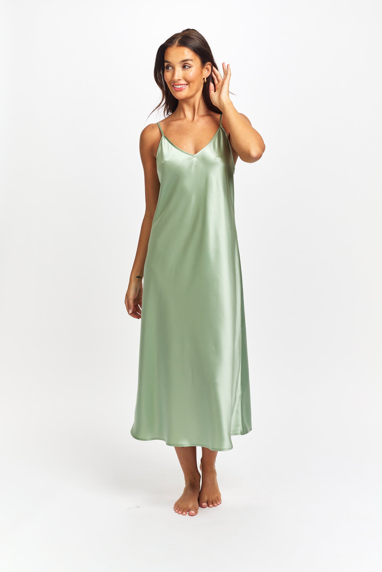 Silk Chemise 3/4 Length - Sage