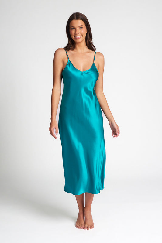 Silk Chemise 3/4 Length - Peacock