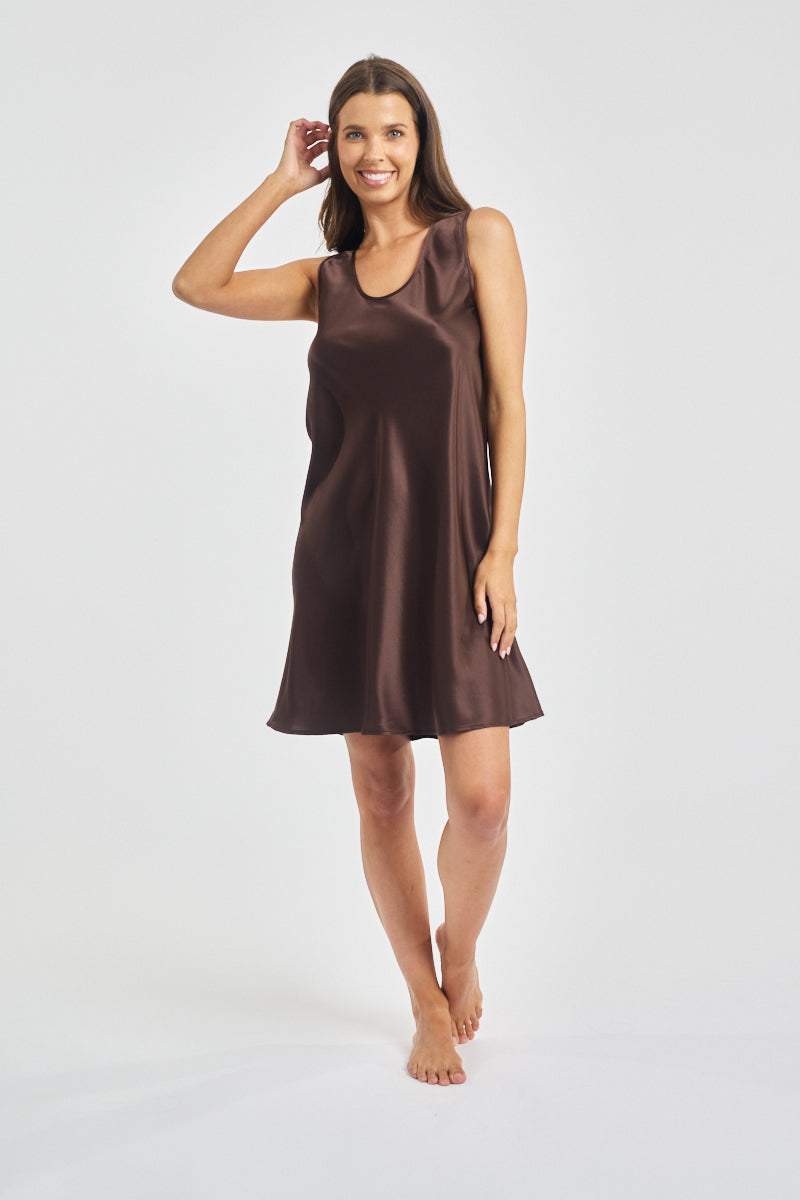 Mono Silk Short Nightdress Chocolate