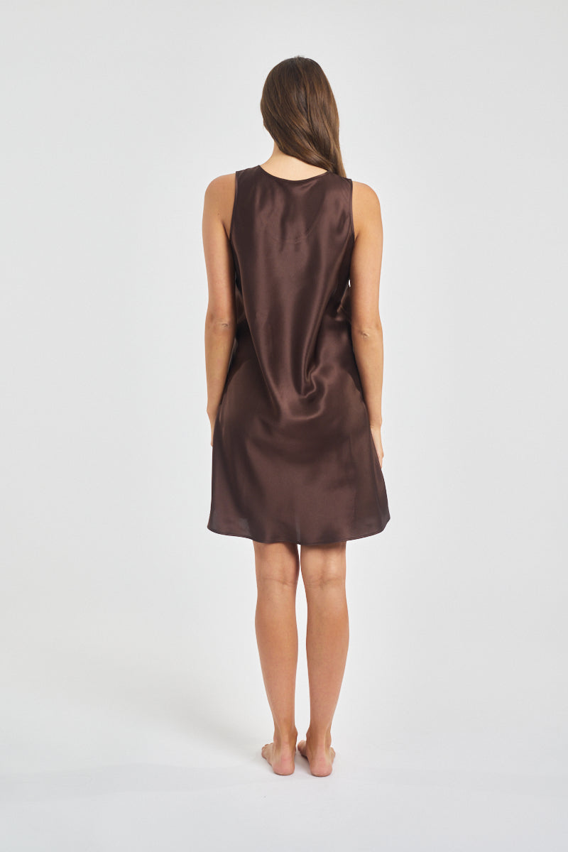 Mono Silk Short Nightdress Chocolate