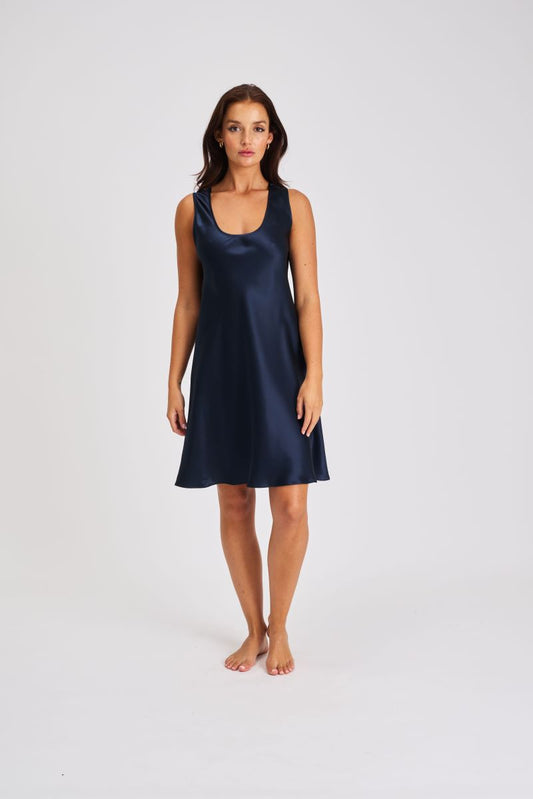 Mono Silk Short Nightdress Navy