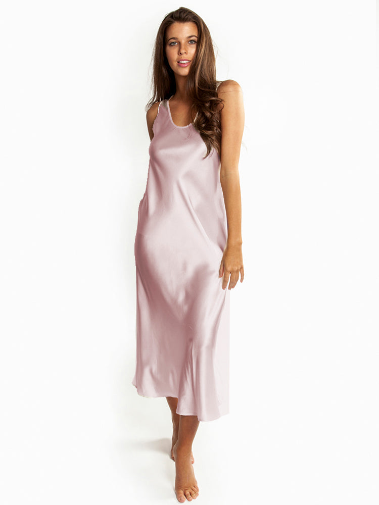 Mono Silk Long Nightdress Blush