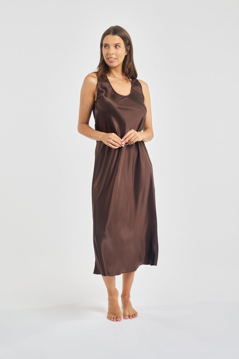 Mono Silk Long Nightdress Chocolate