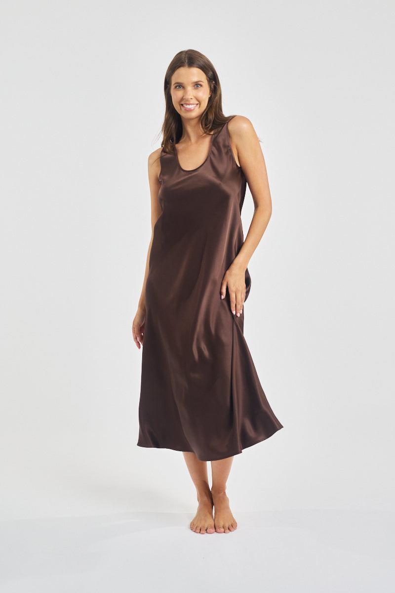 Mono Silk Long Nightdress Chocolate