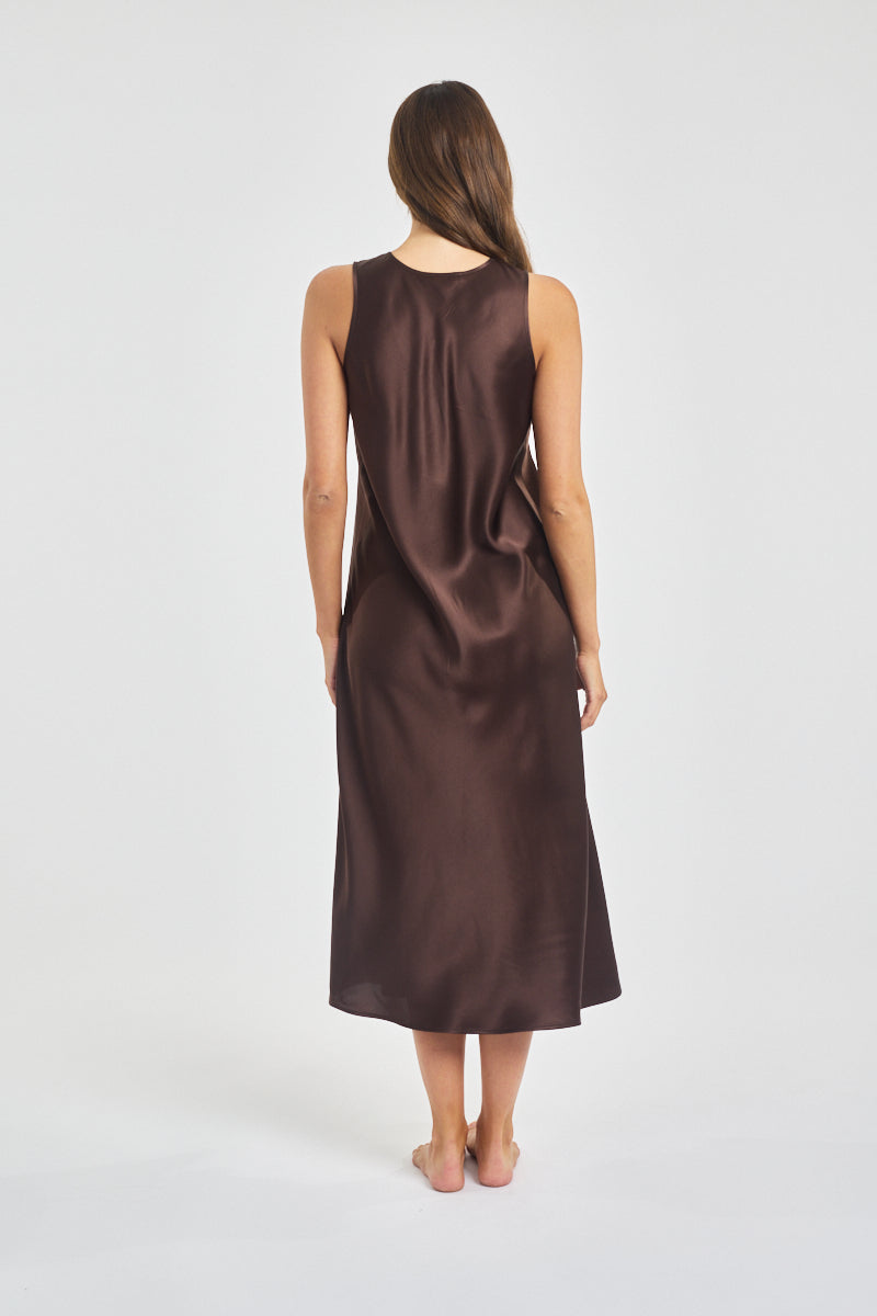 Mono Silk Long Nightdress Chocolate