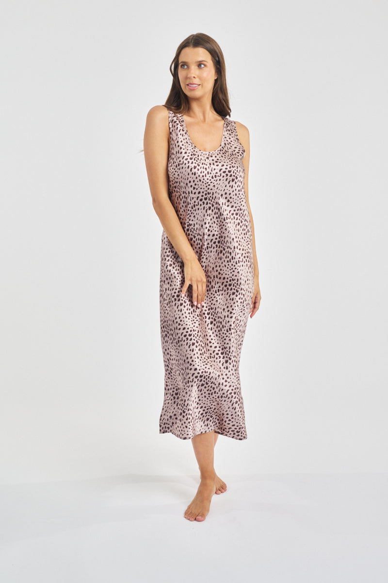 Mono Silk Long Nightdress Leopard