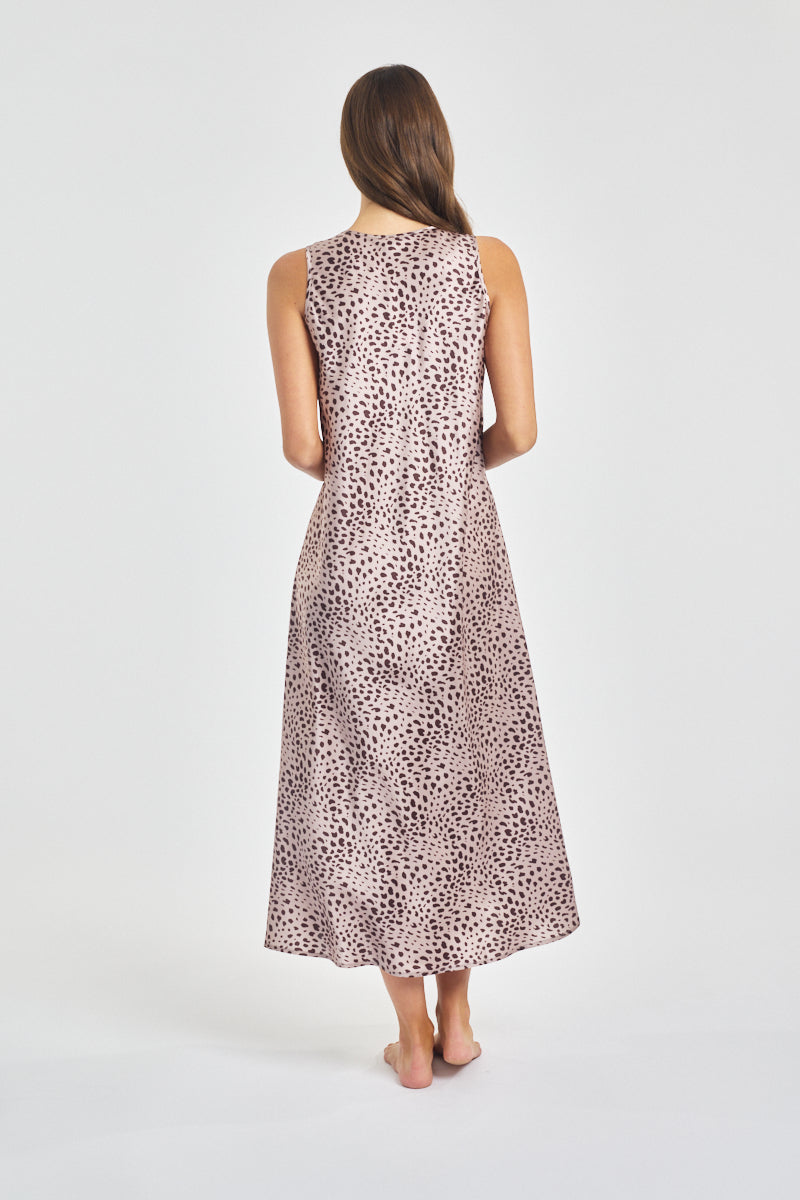 Mono Silk Long Nightdress Leopard