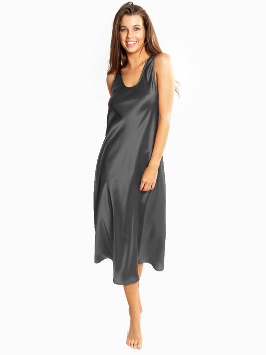 Mono Silk Long Nightdress Zinc