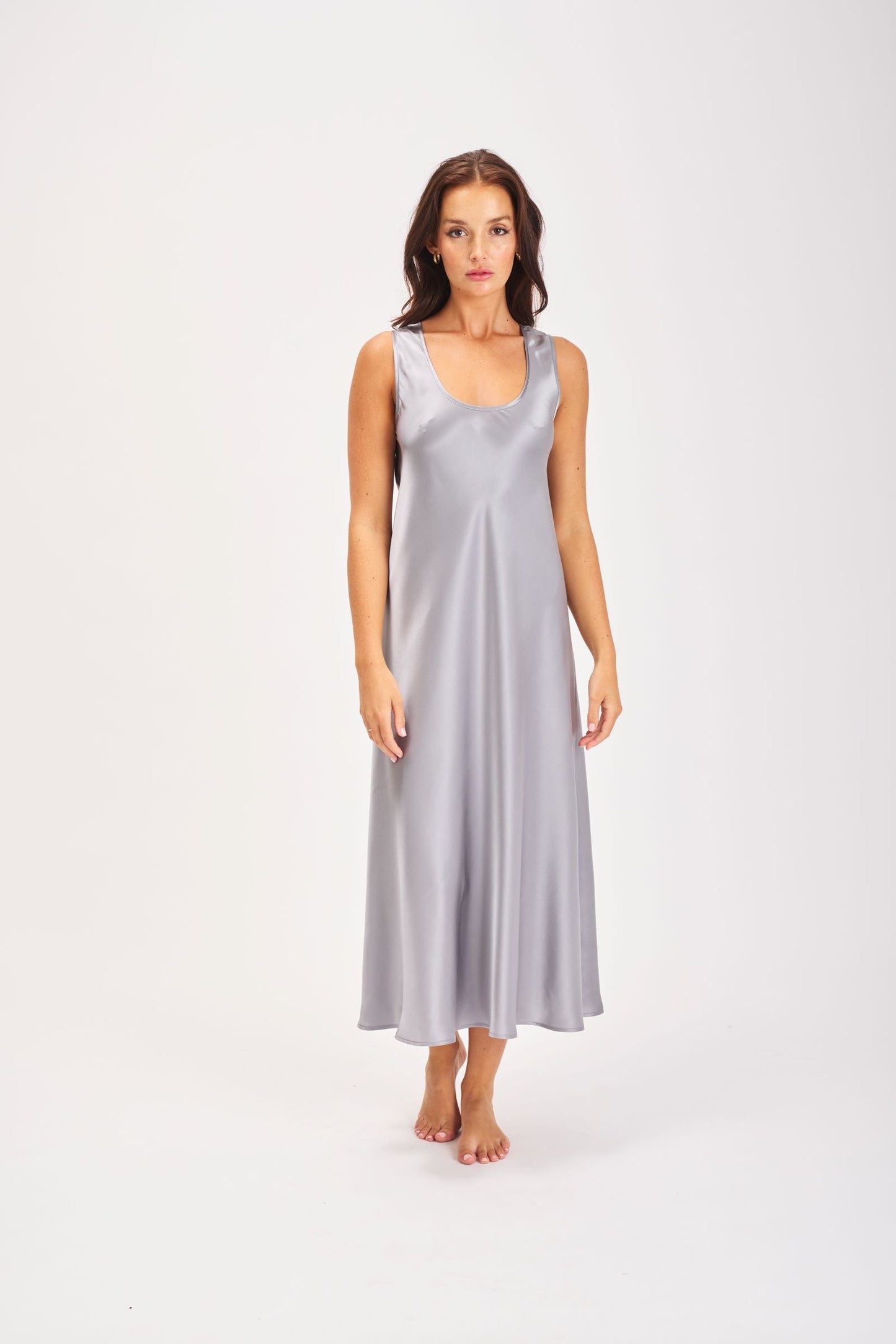 Mono Silk Long Nightdress Zinc