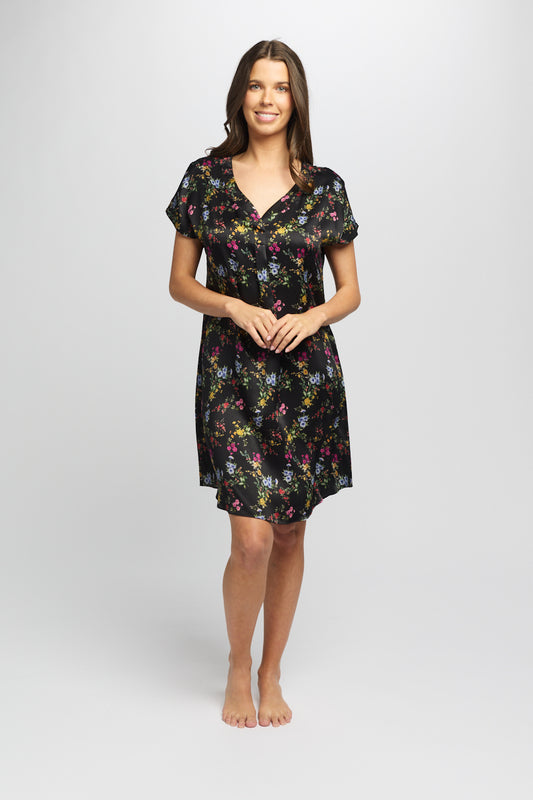 Gift Boxed - Silk Sleepshirt Midnight Garden