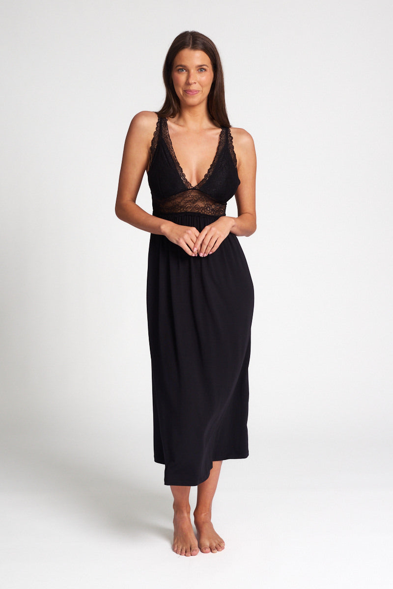 New Butterfly Modal Long Nightdress Black