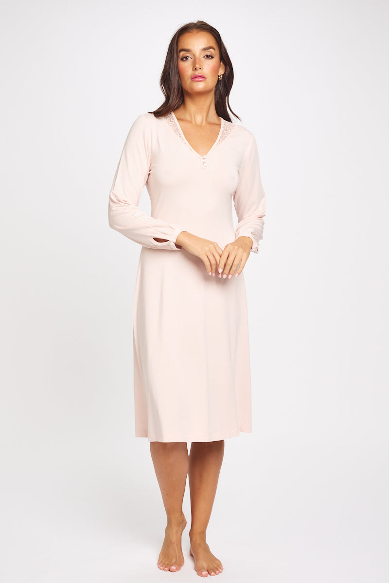 La Femme L/S Modal Nightie Dusk Pink