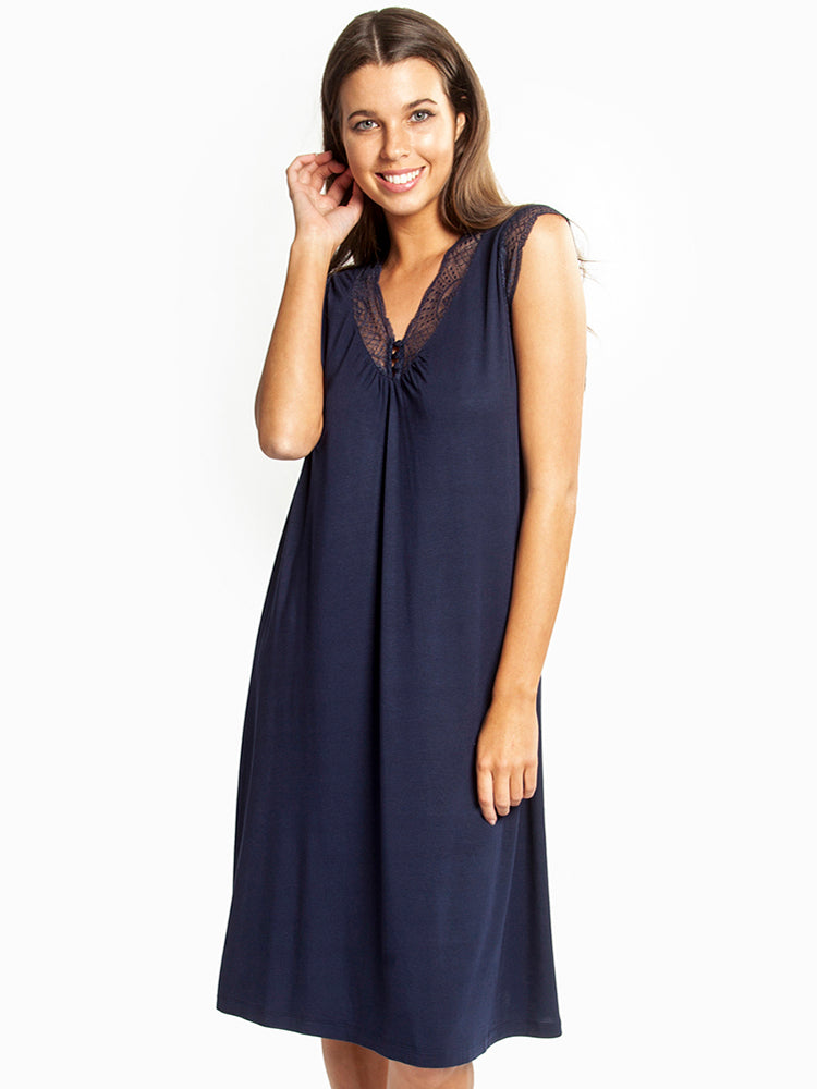 La Femme Modal Sleeveless Nightie Deep Blue