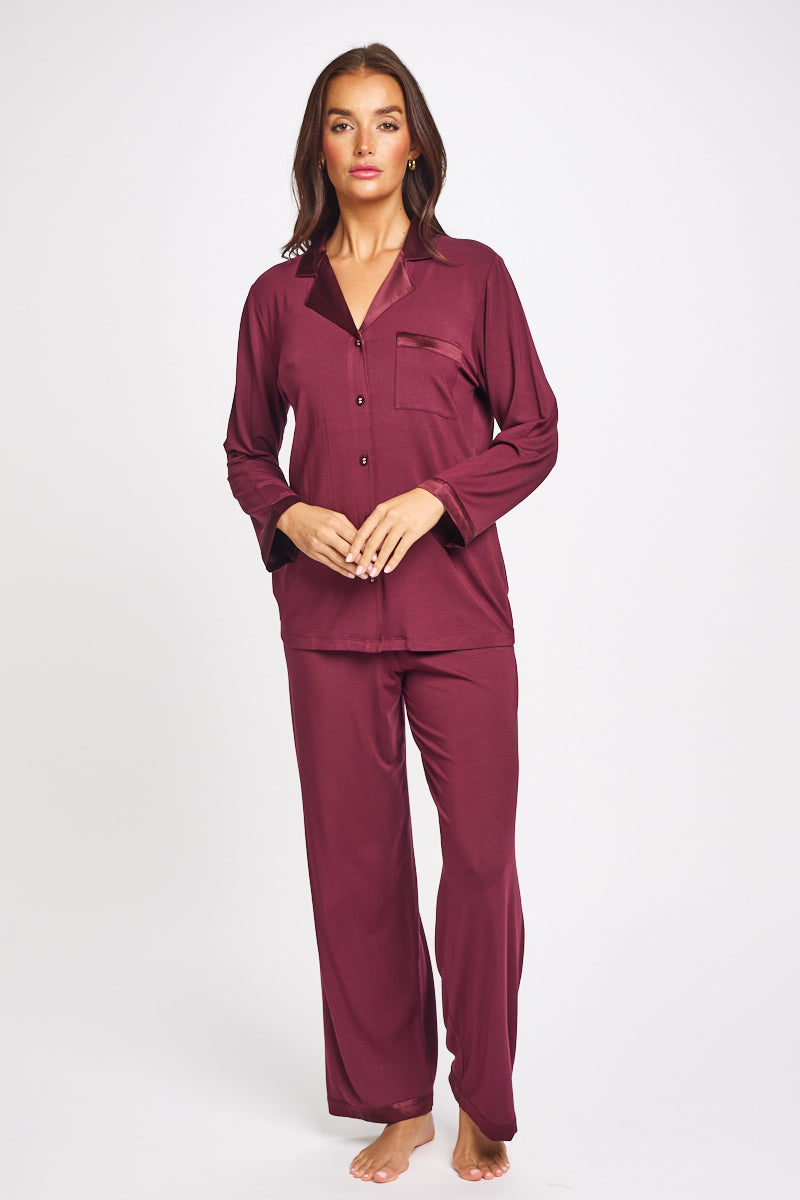 Premium Modal Silk Trim PJ Set Garnett