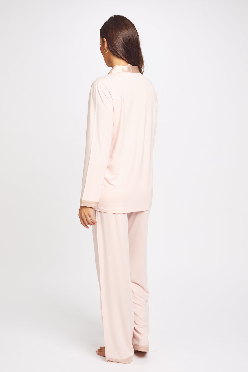 Premium Modal Silk Trim PJ Set Dusk Pink