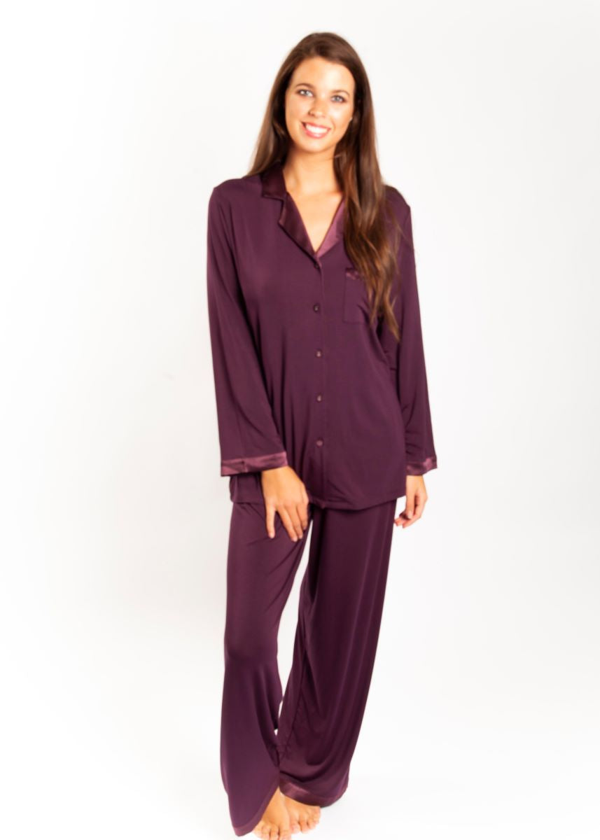 Premium Modal Silk Trim PJ Set Grape