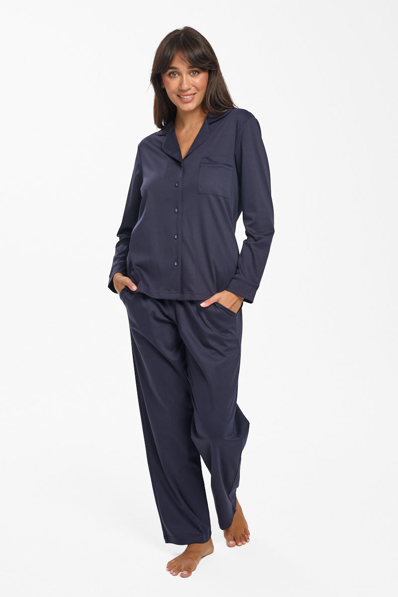 New Supima Cotton Piiped PJ Top Navy