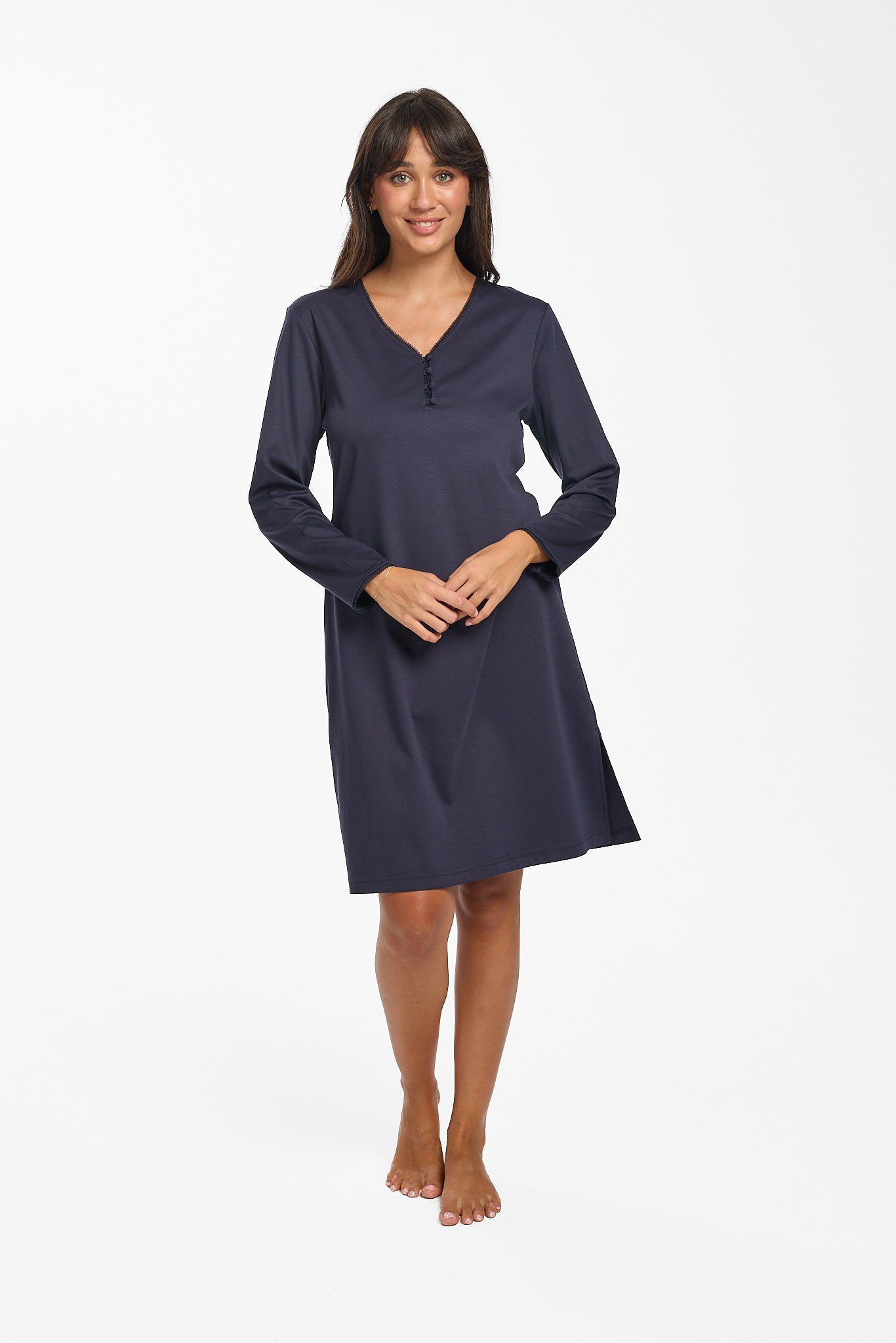 New Supima Cotton Lace Trim Nightie Navy