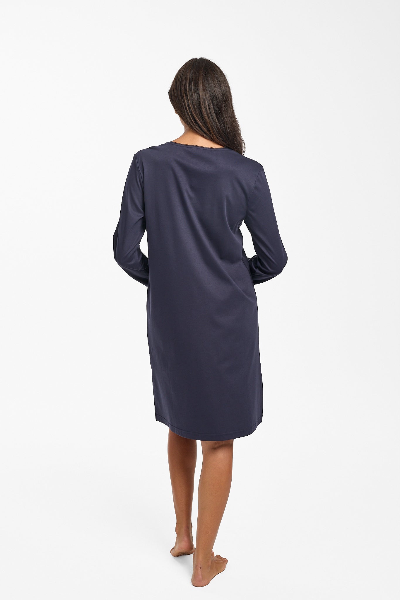New Supima Cotton Lace Trim Nightie Navy