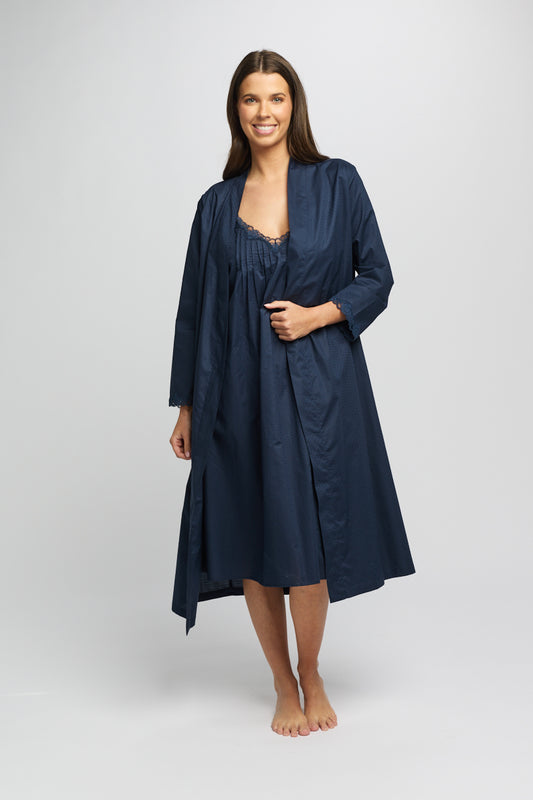 Cotton Spot Robe Navy