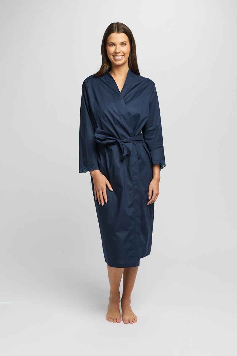 Cotton Spot Robe Navy