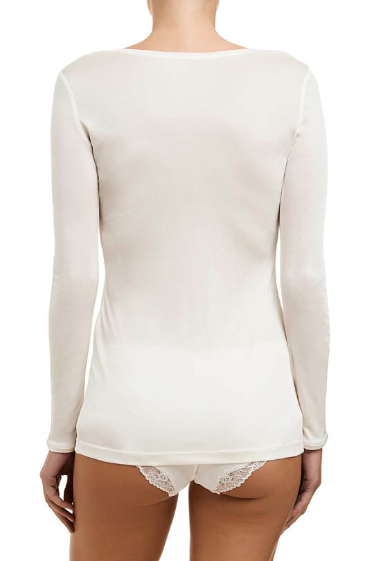 Silk Jersey Long Sleeve Top Ivory