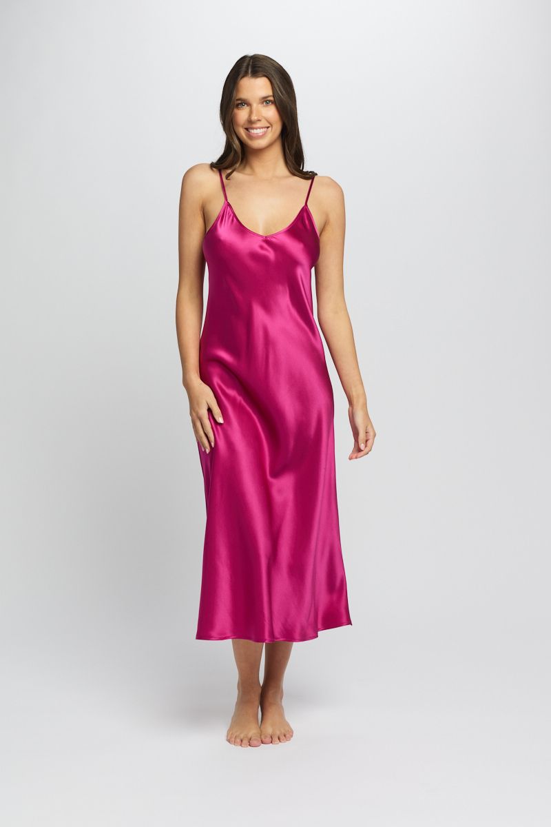 Silk Chemise 3/4 Length - Cerise