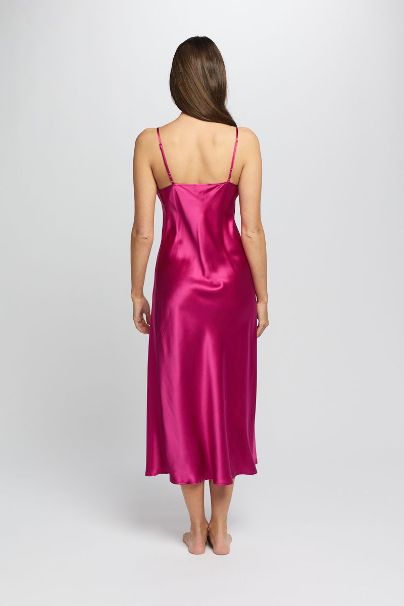 Gift Boxed - Silk Chemise 3/4 Length - Cerise