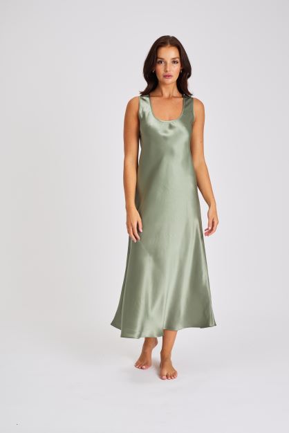 Mono Silk Long Nightdress Fern