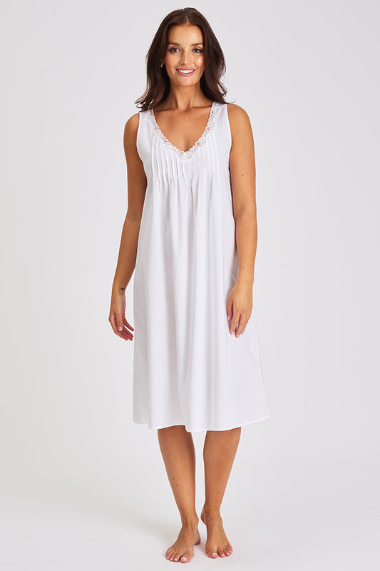 Cotton Spot Built Up Shoulder Nightie White
