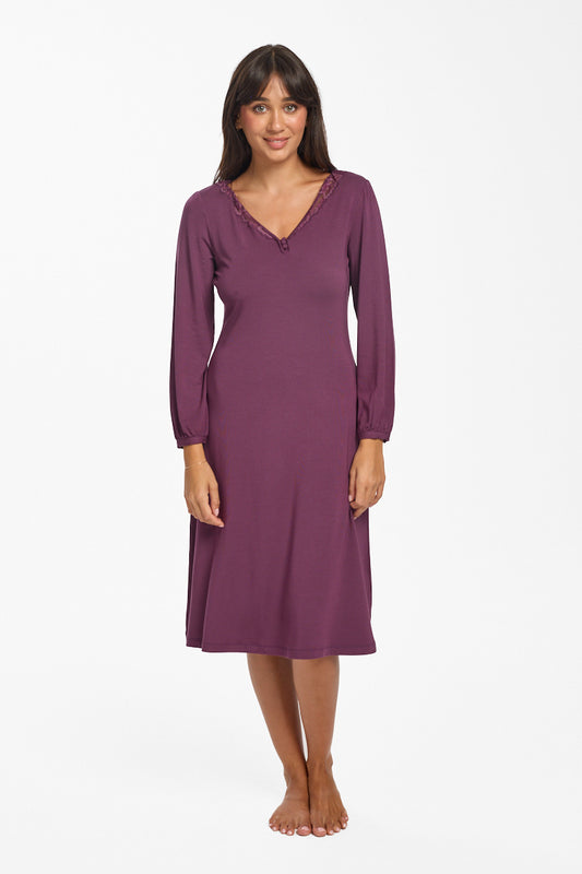 New La Femme L/S Modal Nightie Merlot