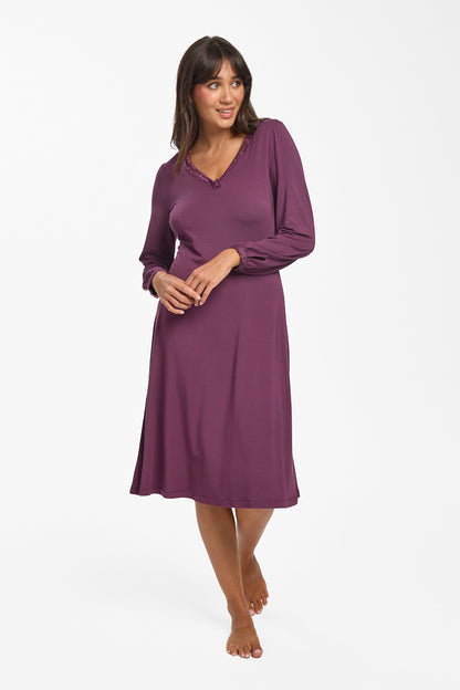 New La Femme L/S Modal Nightie Merlot