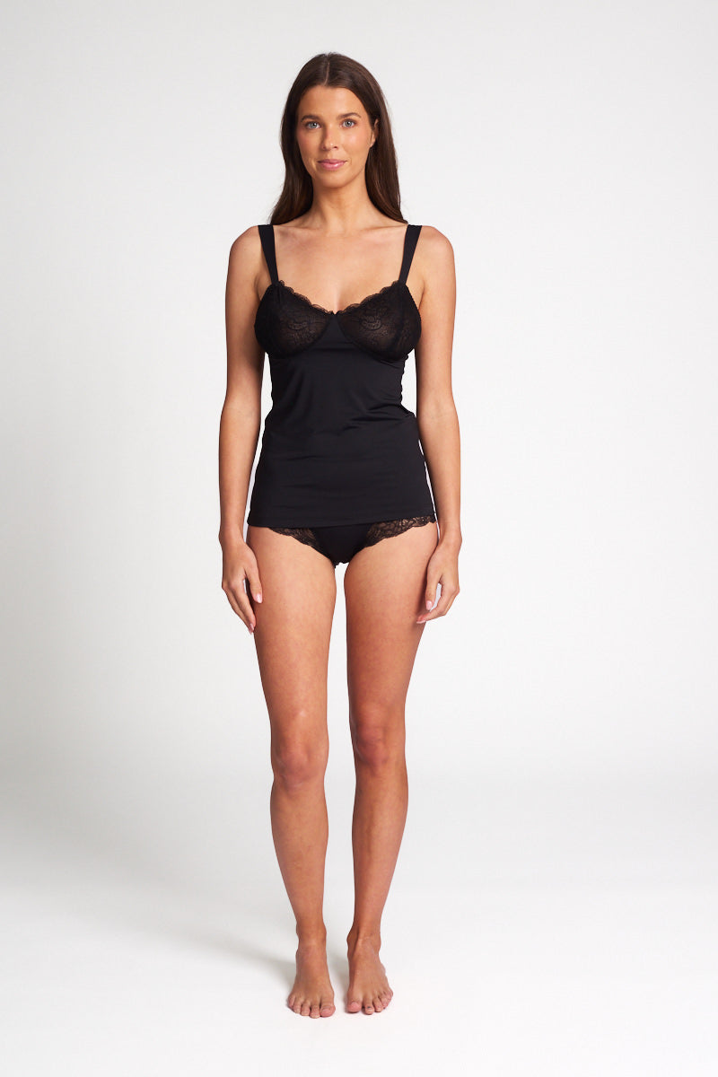 Rochelle Micro & Lace Cami Black