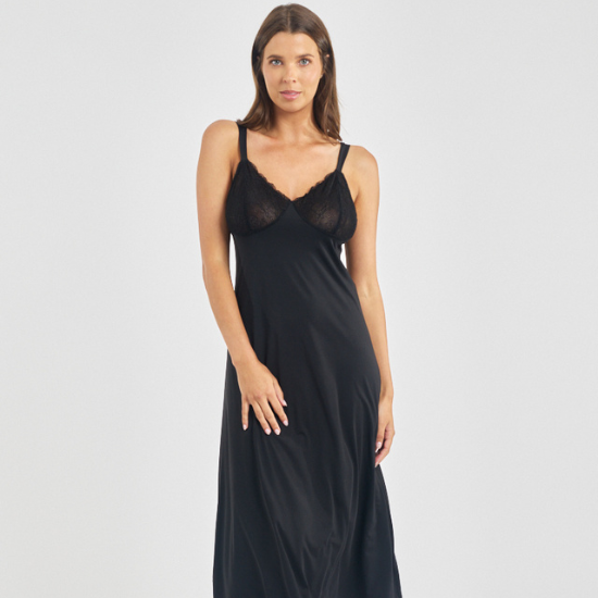 Rochelle Micro & Lace Full Slip - Black