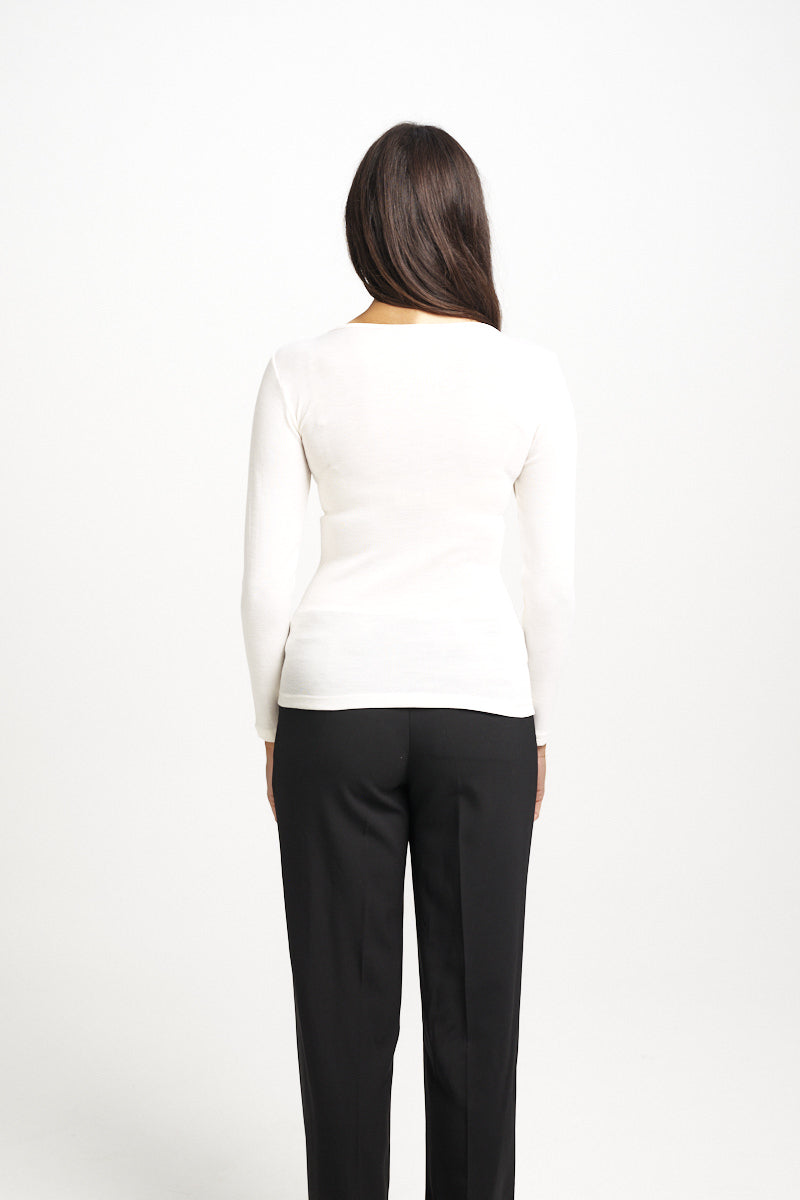 Fine Merino Wool & Silk Long Sleeve Lace Champagne