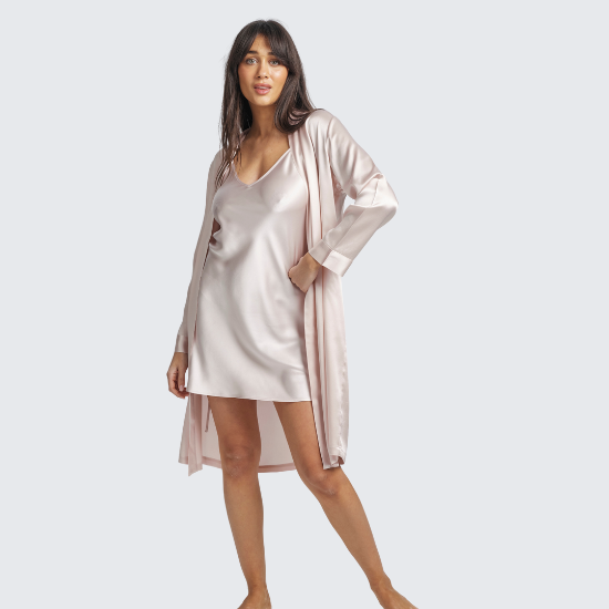Silk Robe Mid Length - Blush
