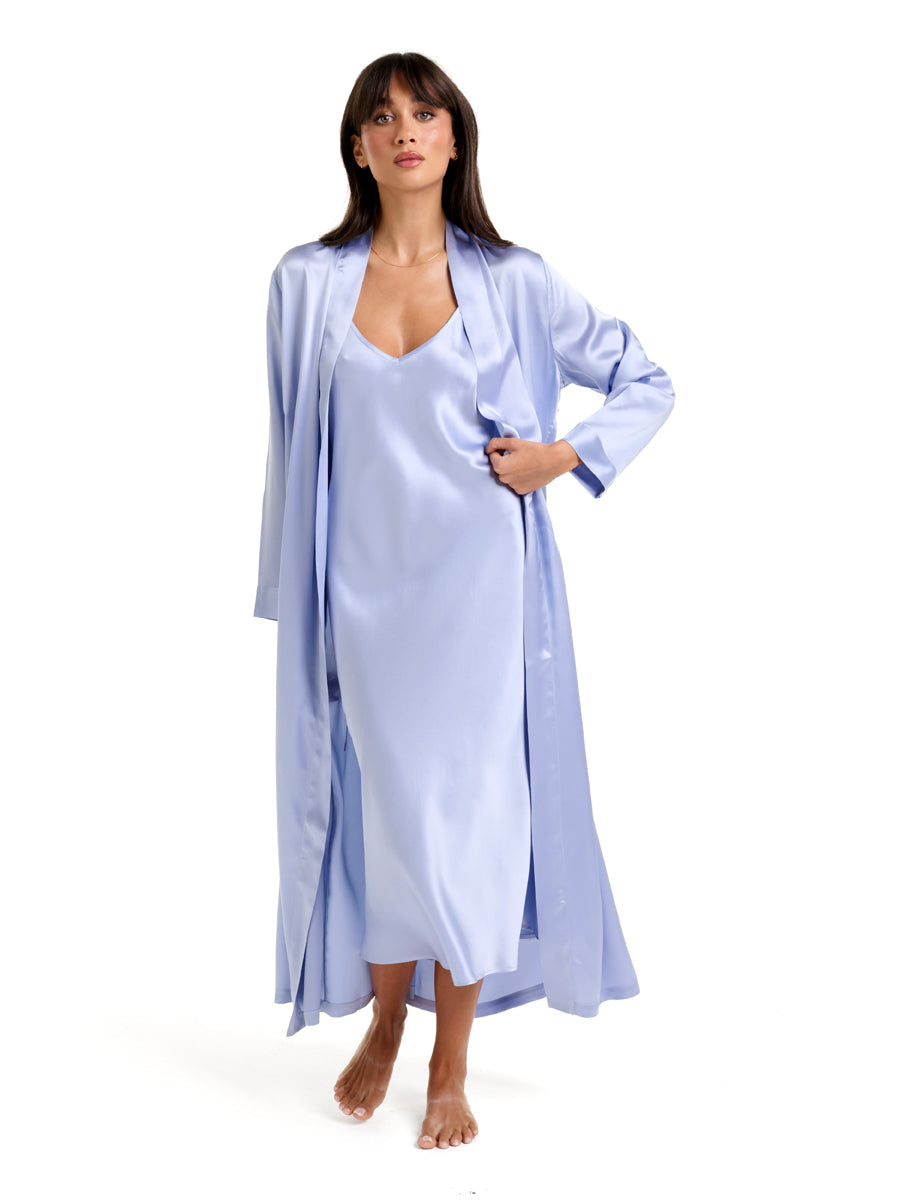 New Silk Long Robe Cashmere Blue