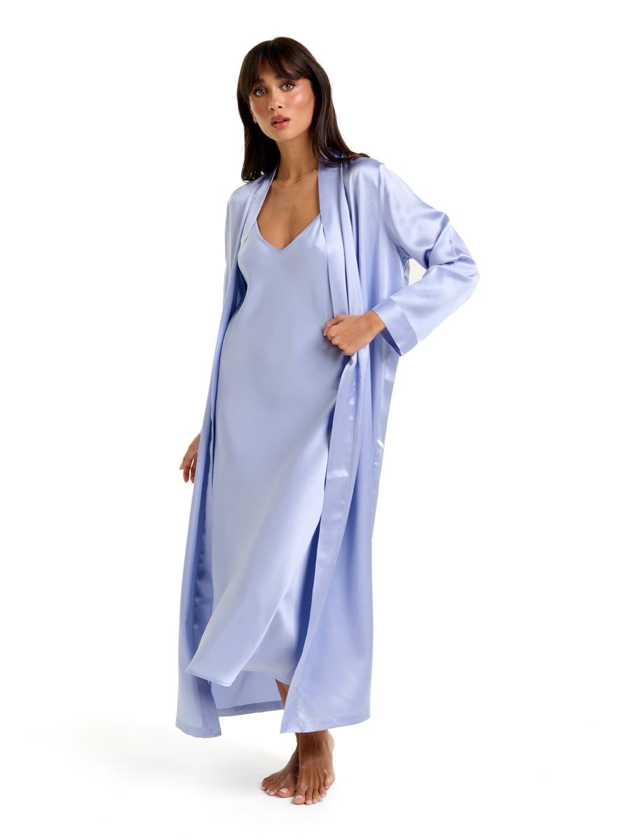 New Silk Long Robe Cashmere Blue