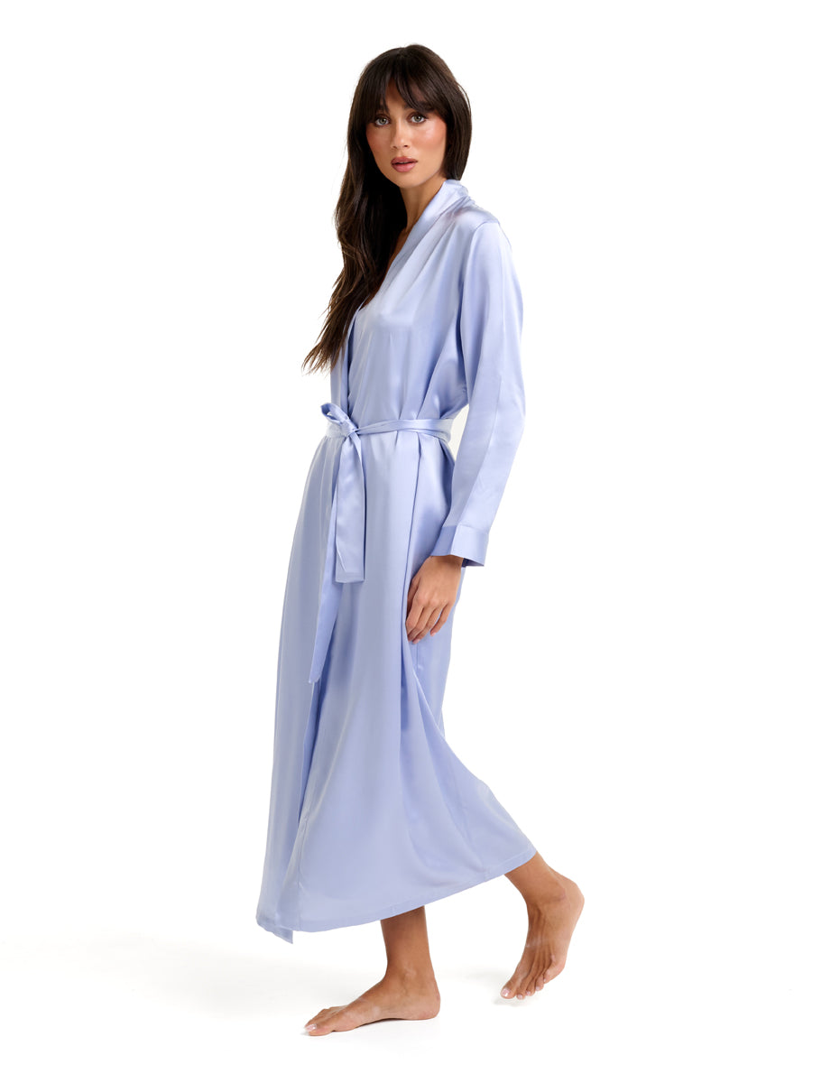 New Silk Long Robe Cashmere Blue