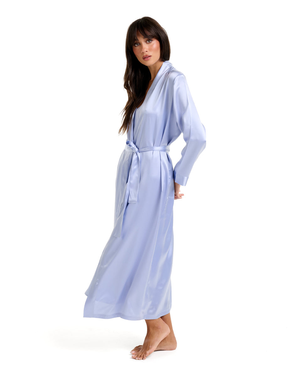 New Silk Long Robe Cashmere Blue