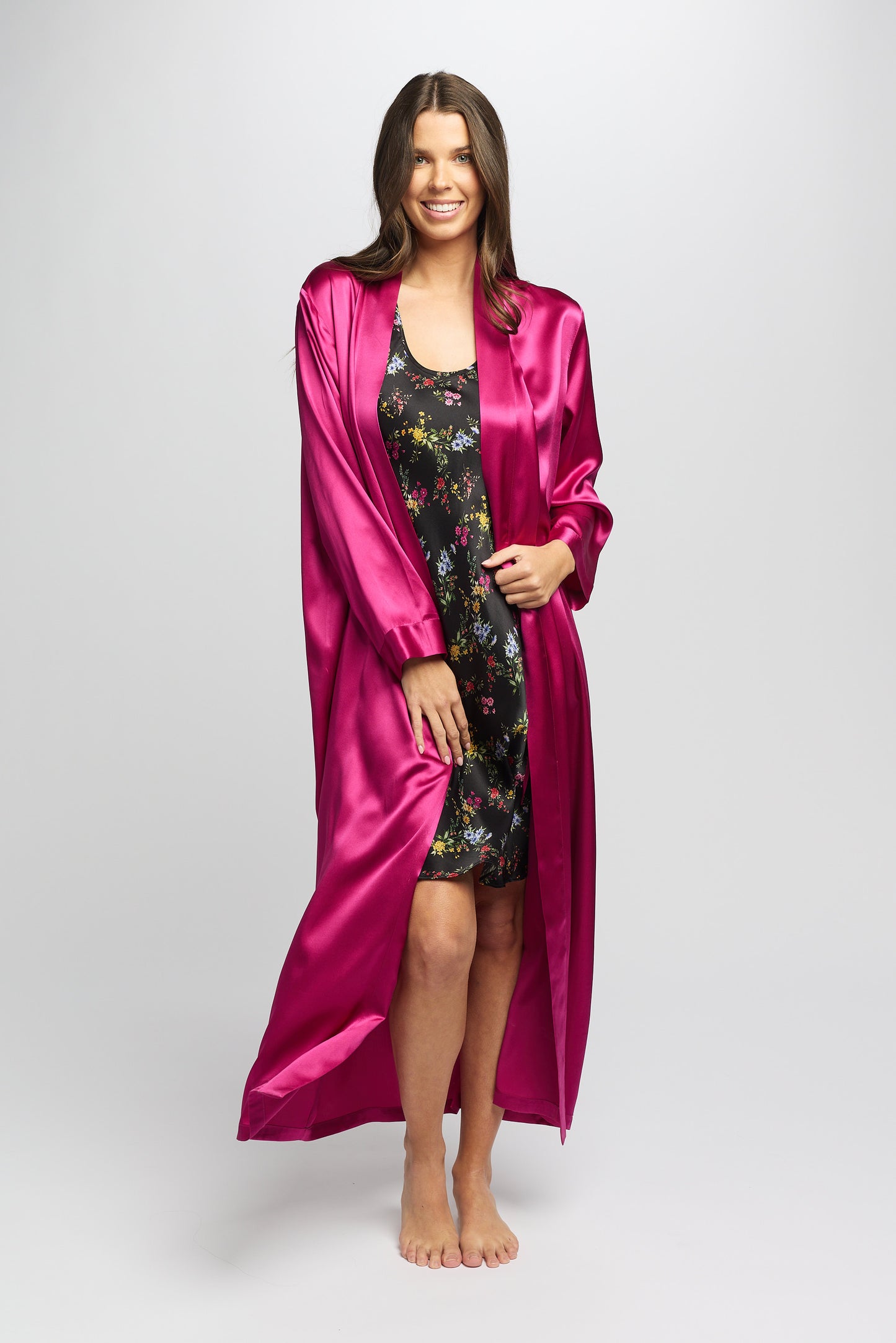 Gift Boxed - Silk Robe Cerise