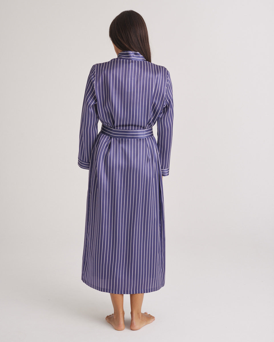 New Silk Long Robe Blue Manor Stripe